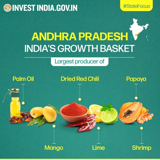 #StateFocus

~60% of Andhra Pradesh’s population is engaged in agriculture & allied activities, making food processing a focus sector for the state.

Learn more: bit.ly/II-AndhraPrade…

#InvestInAndhraPradesh #InvestIndia @AmchamIndia @USISPForum @harshvshringla @USChamber