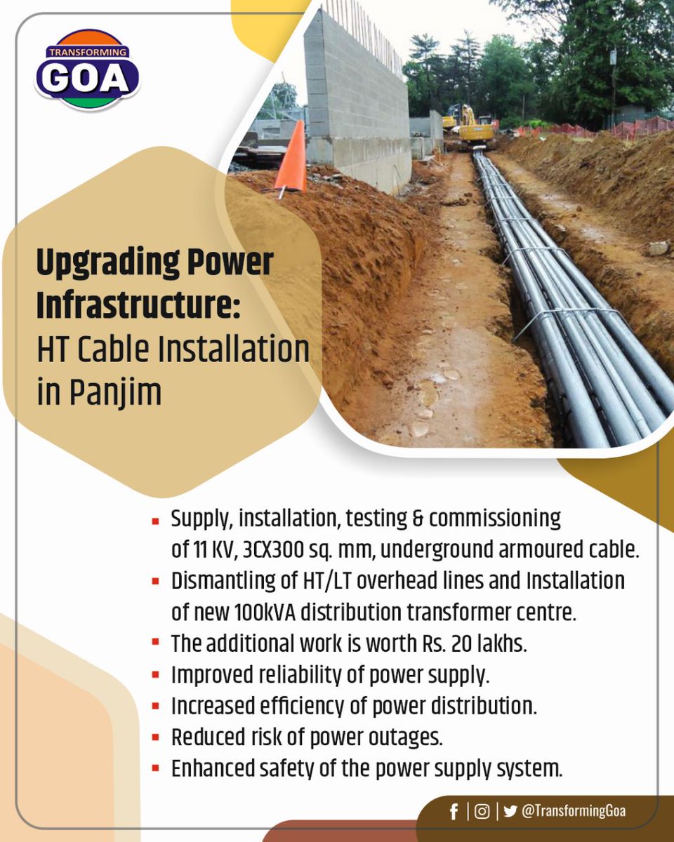 Upgrading Power Infrastructure; HT Cable Installation in Panjim

#goa #GoaGovernment #TransformingGoa #facebookpost #bjym #bjymgoa #powerinfrastructure #HTcable #GSIDC