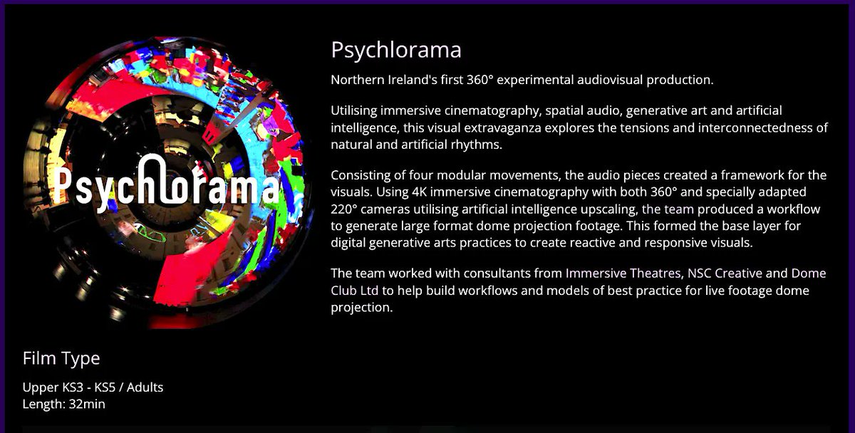 360Theatres's tweet image. 😵‍💫 PSYCHLORAMA 😵‍💫 - Northern Ireland's first 360° experimental audiovisual production bit.ly/3PSTnyb #iEDSpaces #EdTech #ImmersiveEducation #ImmersiveLearning #VR #AR #VirtualReality #Immersion #steam