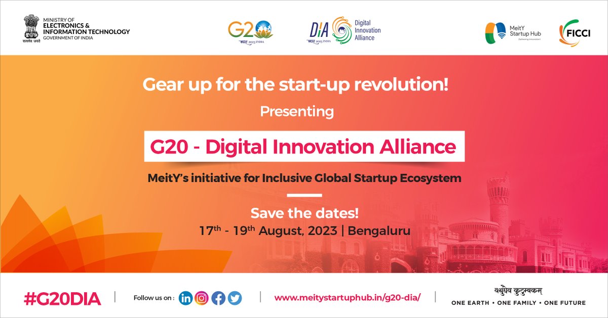 meitystartuphub's tweet photo. MeitY is igniting the startup world at #G20DIA!🤝🌟
Join us in a phenomenal event to showcase, accelerate & celebrate innovative startups addressing global challenges. 🚀
Register: https://t.co/P4deKRitTc
#G20India #G20DEWG #Meity #StartUp #GlobalStartupEcosystem https://t.co/UN6K5VjUMo