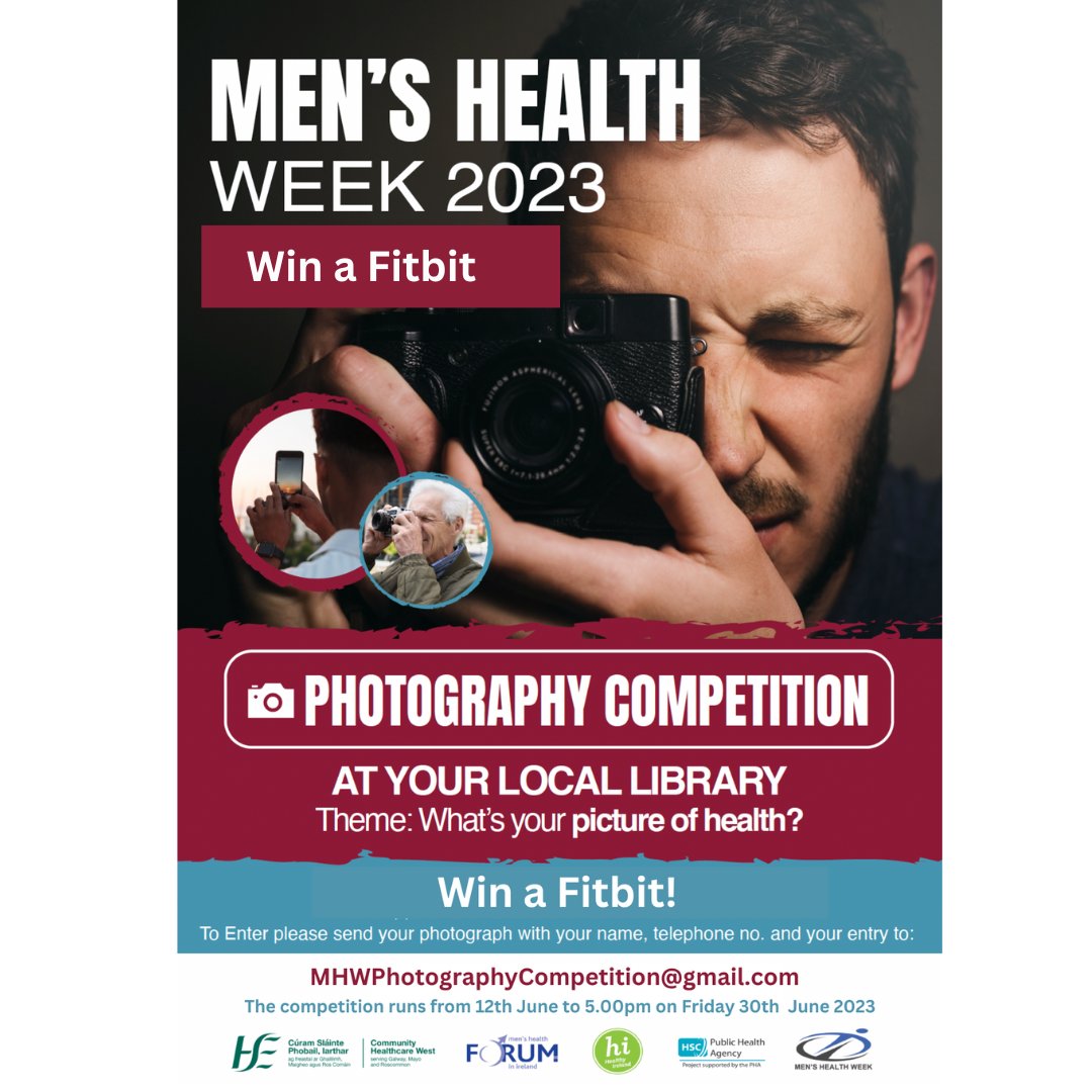 LibrariesGalway's tweet photo. Win a FitBit with @LibariesGalway @MayoLibrary @RosLibrary and Community Healthcare West. Email your photo on the theme "Picture of Health" to the address shown in the photo, together with the contact information from the Ts&Cs. #MensHealthWeek #MHWPhotoComp #PictureOfHealth https://t.co/yWU3ZaX5NU