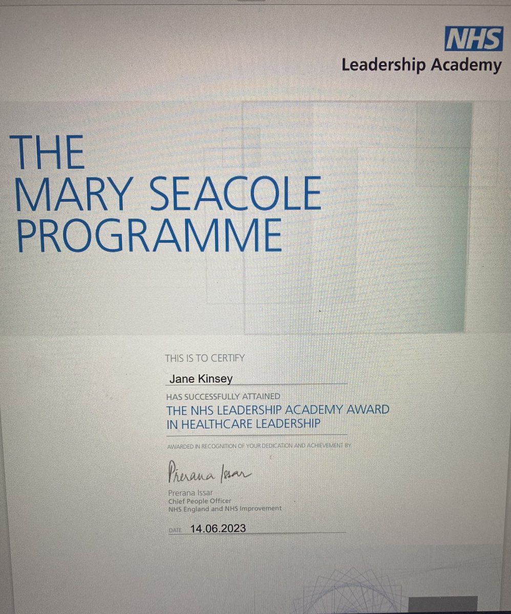 Jane Kinsey (nee Hall) (@respphysiojane) on Twitter photo I’m thrilled to have passed the Mary Seacole programme via <a href="/nhsnwla/">NHS North West Leadership Academy</a> I would highly recommend this leadership course which includes QI, coaching, giving feedback, recruitment, budget/finance management and much more. <a href="/MFT_CPD/">MFT_CPD</a> <a href="/MFT_CSSAHPs/">AHP's at MFT</a> I’m thrilled to have passed the Mary Seacole programme via <a href="/nhsnwla/">NHS North West Leadership Academy</a> I would highly recommend this leadership course which includes QI, coaching, giving feedback, recruitment, budget/finance management and much more. <a href="/MFT_CPD/">MFT_CPD</a> <a href="/MFT_CSSAHPs/">AHP's at MFT</a>