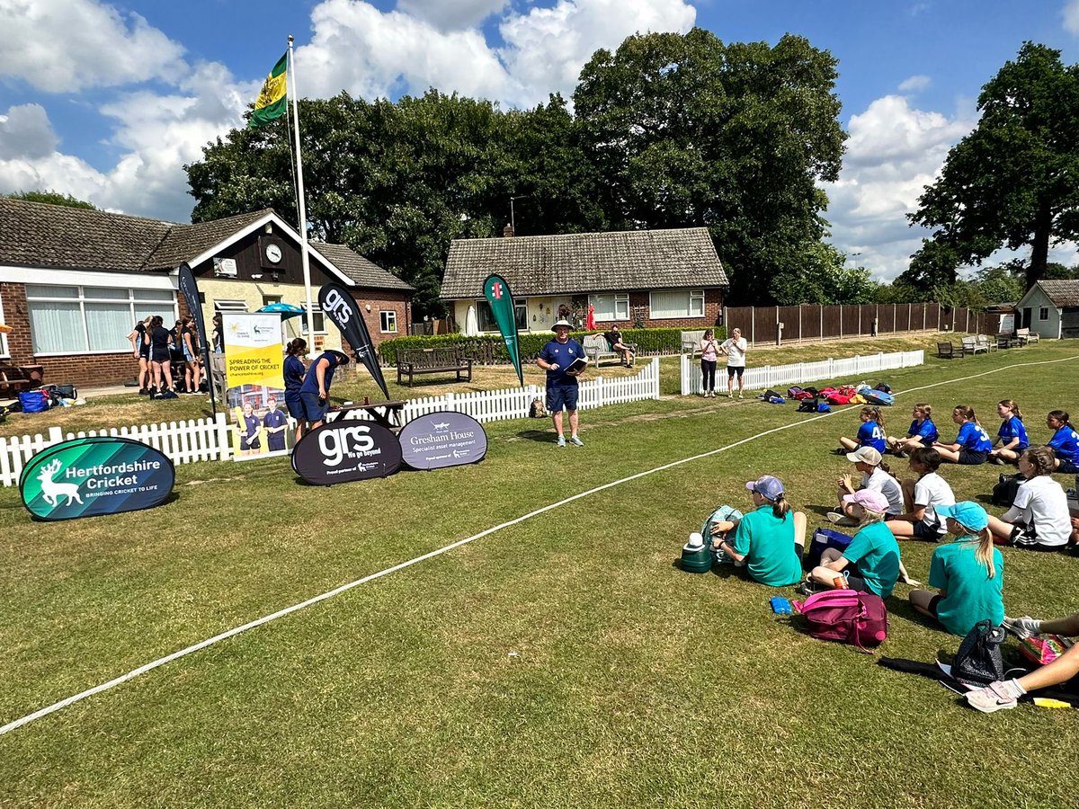 hertscricket's tweet photo. A great day of girls cricket for our Dynamos finals yesterday, with 9 schools and 80 girls at a sun drenched @stmargscc Congratulations to St Andrews on prevailing and thanks to all of our partners @Chance2Shine @GRSWeGoBeyond @greshamhouseplc @graynics https://t.co/yYKJSE3oUW