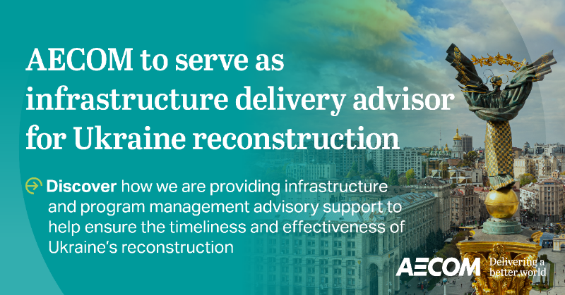 AECOM's tweet photo. We’re proud to announce that we’ve formalized partnerships with the Government of Ukraine to provide #ProgramManagement and technical advisory support to help the country achieve its reconstruction goals.

Learn more about this critical recovery effort.