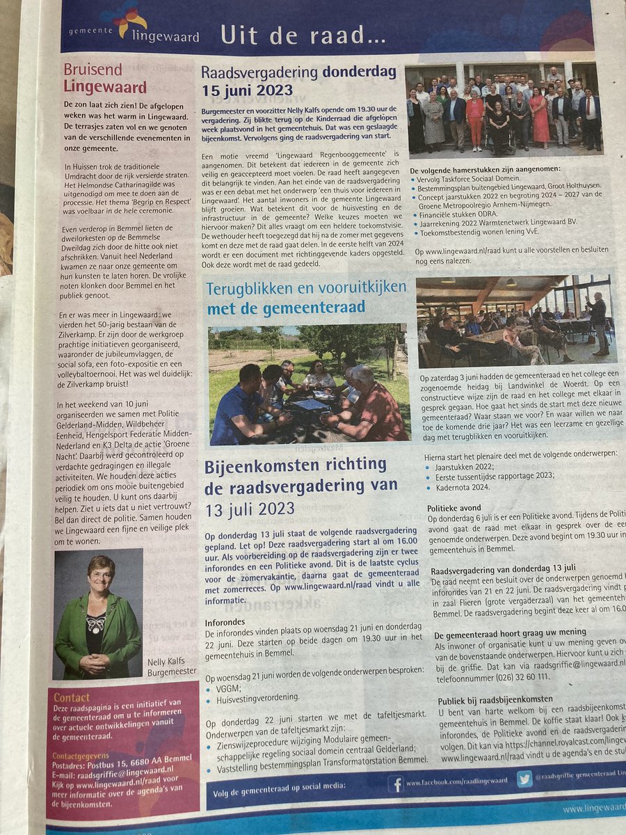 Vandaag verschijnt in het Gemeentenieuws de raadspagina ‘Uit de raad’. Hierin o.a. een terugblik op afgelopen raadsvergadering. En een vooruitblik naar de komende cyclus, welke tevens de laatste is voor het zomerreces.