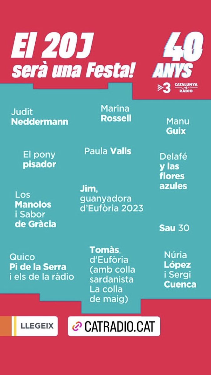 Aquesta tarda a les 17:45 ens trobareu ballant a <a href="/CatalunyaRadio/">Catalunya Ràdio</a> en motiu dels 40 anys. #sardana