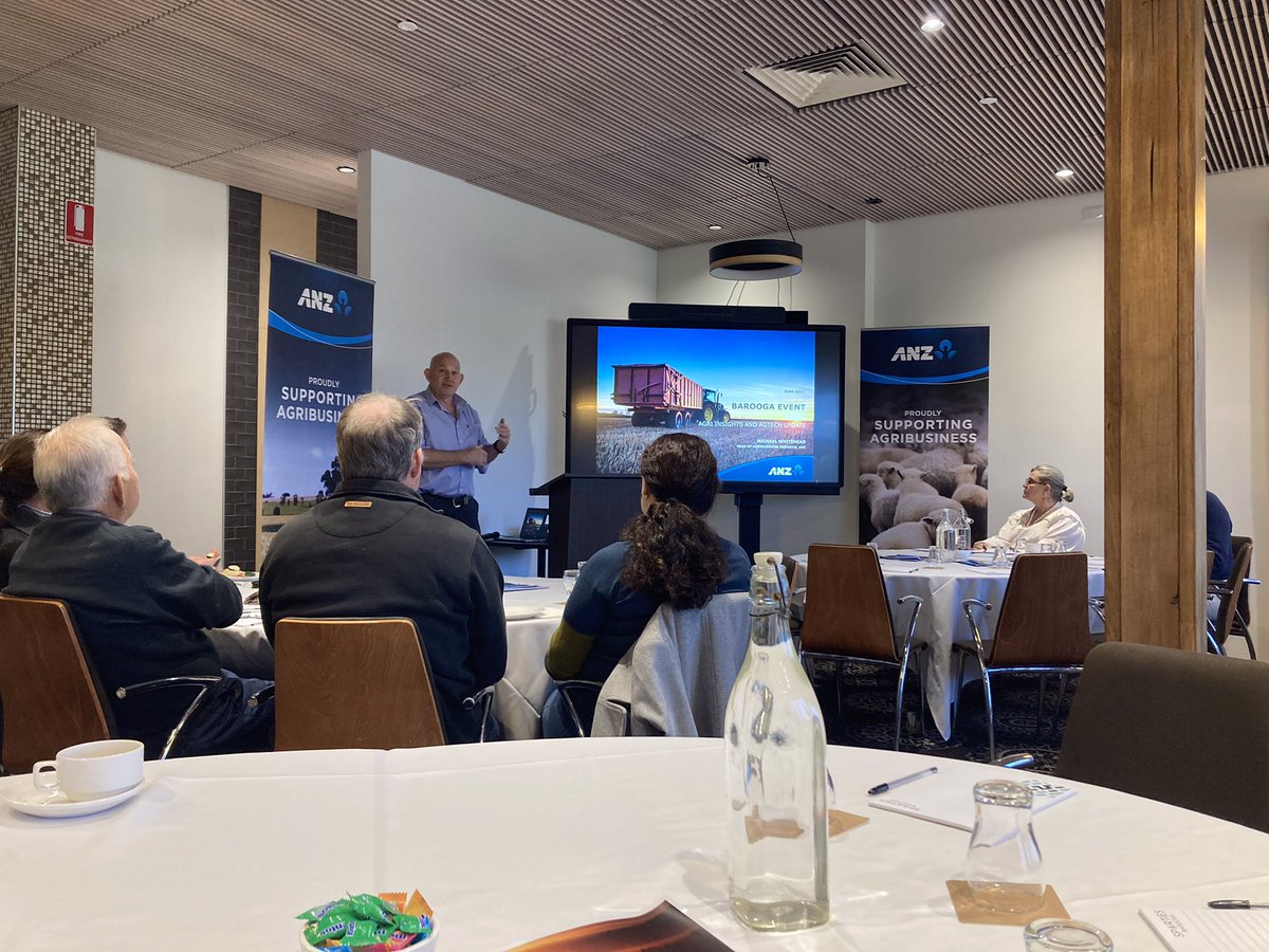 Escaped the cold in @SportiesBarooga for the Agri Insights and AgTech update, covering the 5 C’s impacting Ag (climate, Covid, conflict, China and ChatGPT). Also heard from Farmbot, RSM and RDA Murray on using R&D and tech to improve farming businesses.

anz.com.au/content/dam/an…