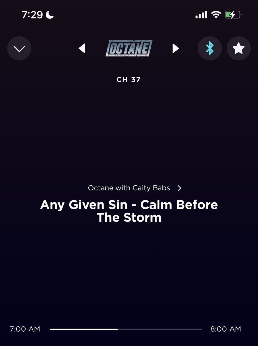 MY FAVES!  This is how to get my day moving @CiBabs ♥️ All things @anygivensinband is a sure fire way and #CalmBeforeTheStorm is one of many! @SXMOctane keep giving us more of our MD guys please and don’t miss #SinfulSideTour!! #AnyGivenSin #Sinner #sxmoctane #CaityBabsRocks