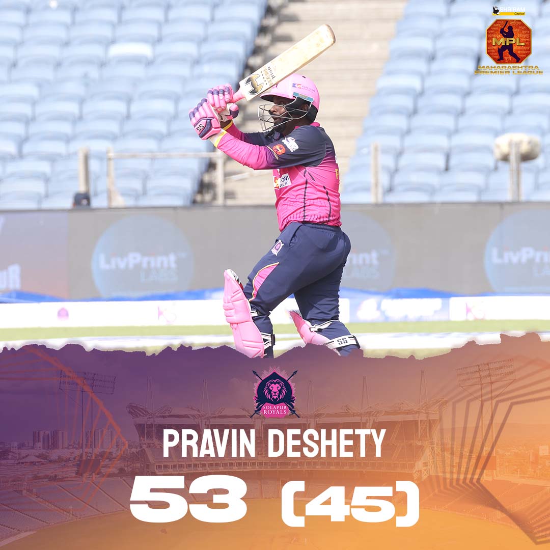 mpltournament's tweet photo. 🔥 देशेट्टीची 5️⃣0️⃣
Pravin Deshetti's important knock included 3 fours and 3 sixes 👏🦁
#ThisIsMahaCricket #ShriramCapitalMPL2023 #MPLT20 #MPL #Cricket #solapurroyals #kolhapurtuskers #srvkt https://t.co/tMSJequcUH