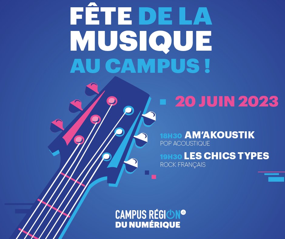 Ce soir le campus passe en mode festif et propose sa Fête de la Musique : 2 groupes se succèdent sur le parvis - à 18h30 AM'AKOUSTIK (pop acoustique) - à 19h30 LES CHICS TYPES (rock français) sur place, boissons et hot dogs pour un afterwork ensoleillé et convivial 🎶🎵🎶