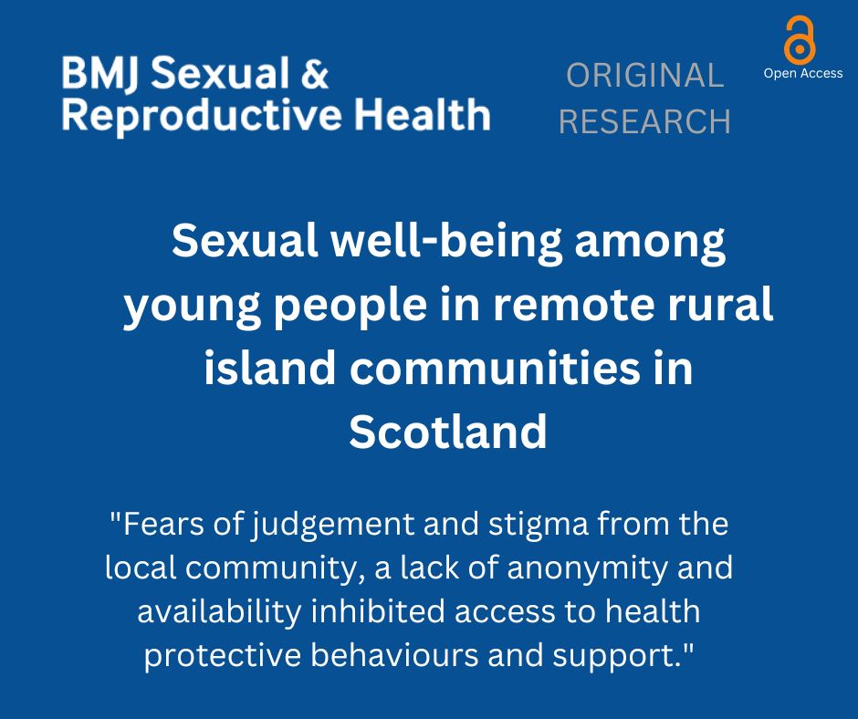 New #OpenAccessResearch online now!
bit.ly/46mrp5M

Young people in rural areas face barriers to accessing support for their sexual well-being.

#srh #sexualhealth #bmj #newresearch #medtwitter