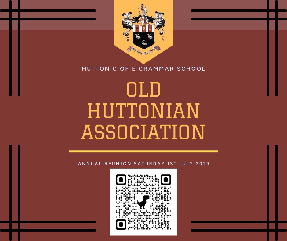 Don't forget the Old Huttonian annual reunion coming soon (1st July 2023). It's cash only, pay on the night. Scan the QR code to book or via the link below.
ticketsource.co.uk/.../2023.../19…