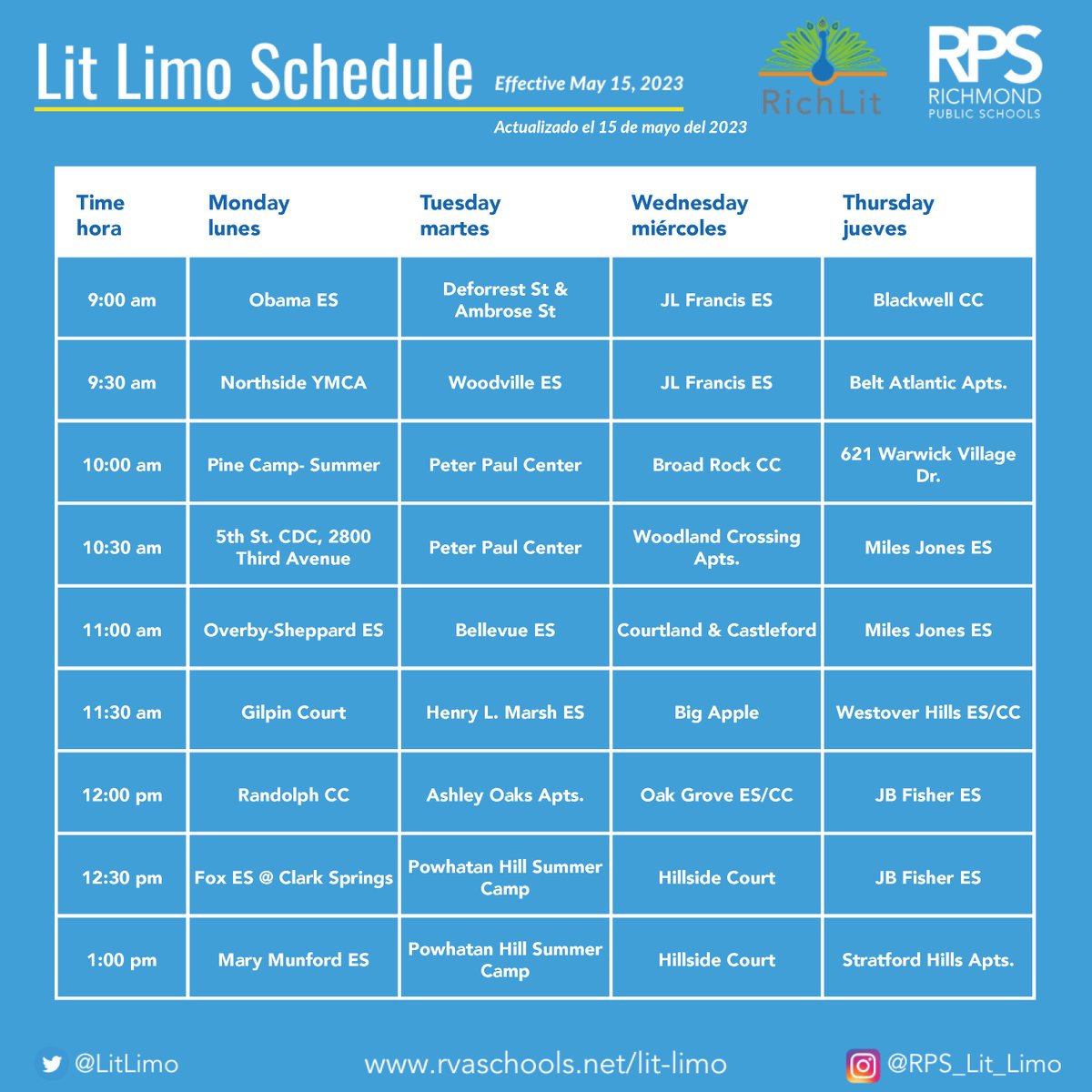 Check out the RPS @LitLimo summer schedule! Find a stop near you to grab some great books for the summer! #WeAreRPS #ReadWithLove