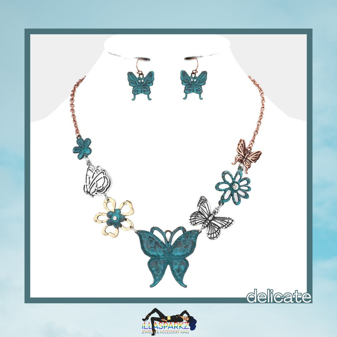 Add a touch of enchantment to any outfit with our stunning butterfly necklace! 🦋✨ Perfect for every occasion, these pretty big butterflies will make you shine. 😍 #iLLASPARKZ #ButterflyNecklace #BlueBeauty #AccessorizeInStyle #EverydayElegance