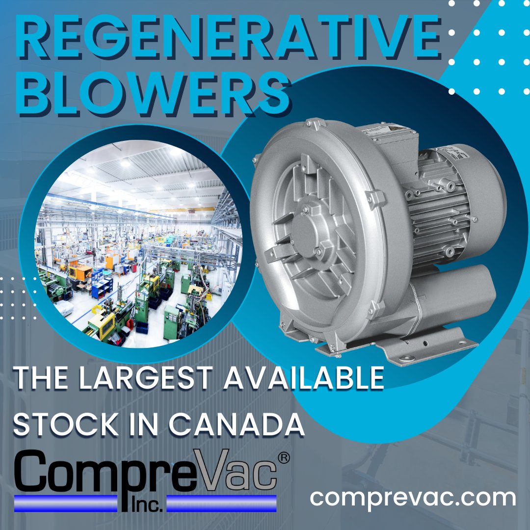 ComprevacInc's tweet image. We have the largest stock of Elmo Rietschle regenerative blowers in Canada. These blowers are known for their efficiency, reliability, and durability, making them the perfect solution for a variety of industrial applications. #ComprevacInc #RegenerativeBlowers #ElmoRietschle
