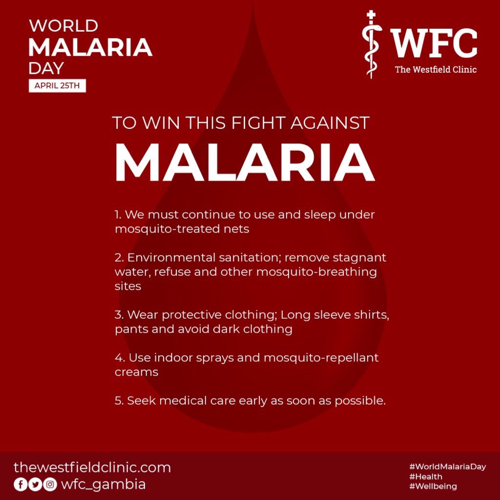 The Westfield Clinic (@wfc_gambia) on Twitter photo Our Internal medicine specialist <a href="/sobittaye/">Sheikh Omar Bittaye</a> recently published a paper showing the rise of Severe Malaria among the youth group (15-24 yrs) in Gambia
As we enter into the rainy season we want to encourage ‘everyone’ to be proactive in the fight against Malaria
#WFCHealthSeries Our Internal medicine specialist <a href="/sobittaye/">Sheikh Omar Bittaye</a> recently published a paper showing the rise of Severe Malaria among the youth group (15-24 yrs) in Gambia
As we enter into the rainy season we want to encourage ‘everyone’ to be proactive in the fight against Malaria
#WFCHealthSeries