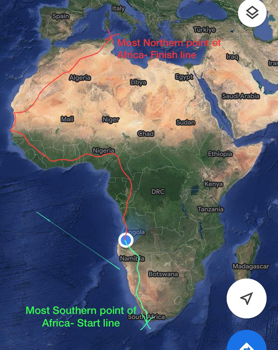 Day 60 of running the entire length of Africa. So far I’ve ran over 3000km. This is my progress on the map. 1 day at a time🫡