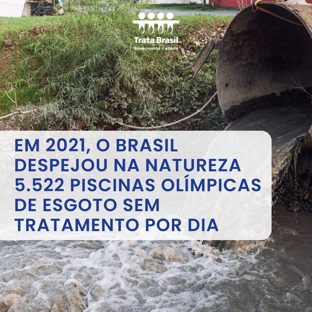 tratabrasil's tweet image. #Vocesabia? Nosso país enfrenta grandes desafios no tratamento do esgoto. Apenas 51,2% do volume gerado é tratado, o que significa que diariamente mais de 5,5 mil piscinas olímpicas de #esgoto sem tratamento são despejadas na natureza. #saneamentobasico