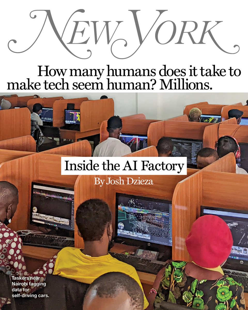 How many humans does it take to make AI seem human? There are countless people around the world telling an algorithm what reality looks like. @joshdzieza reports for our new cover story, in collaboration with @verge: trib.al/l3V5f3u