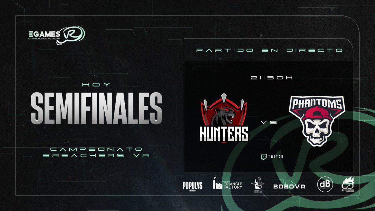 eGamesVR's tweet photo. ‼️SEMIFINALES‼️

✅Hoy segunda semifinal del Campeonato Internacional de @BreachersVR 

✅Os esperamos a las 21:30h en nuestro #twitch
https://t.co/tiLMdM1zhd

ℹ️Sponsors:
@BreachersVR
@trianglefactory
@bobovr_official 
@SamuelHdouin1 
La Mano de Gorgo
EstudioDreamBig
Populys https://t.co/VeZp9tWJs6