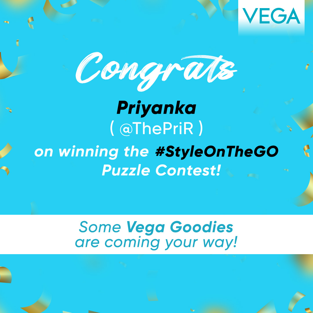 Congratulations on your win! DM us your details and claim your Vega goodies! @ThePriR #Vega #StyleOnTheGO #ContestWinner #Contest #Winners #Congratulations