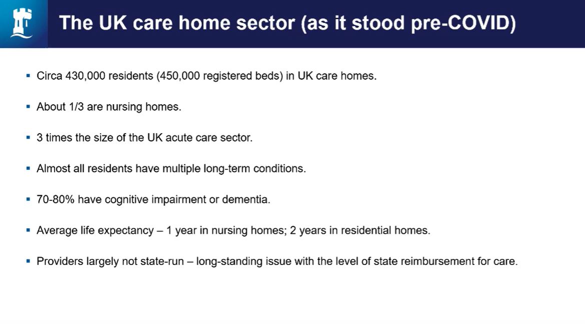 70-80% of #carehome residents have cognitive impairment or #dementia. Average life expectancy is 1 year in nursing homes; 2 years in residential homes. Providers largely not state-run and there is a long standing issue with the level of state reimbursement for care.