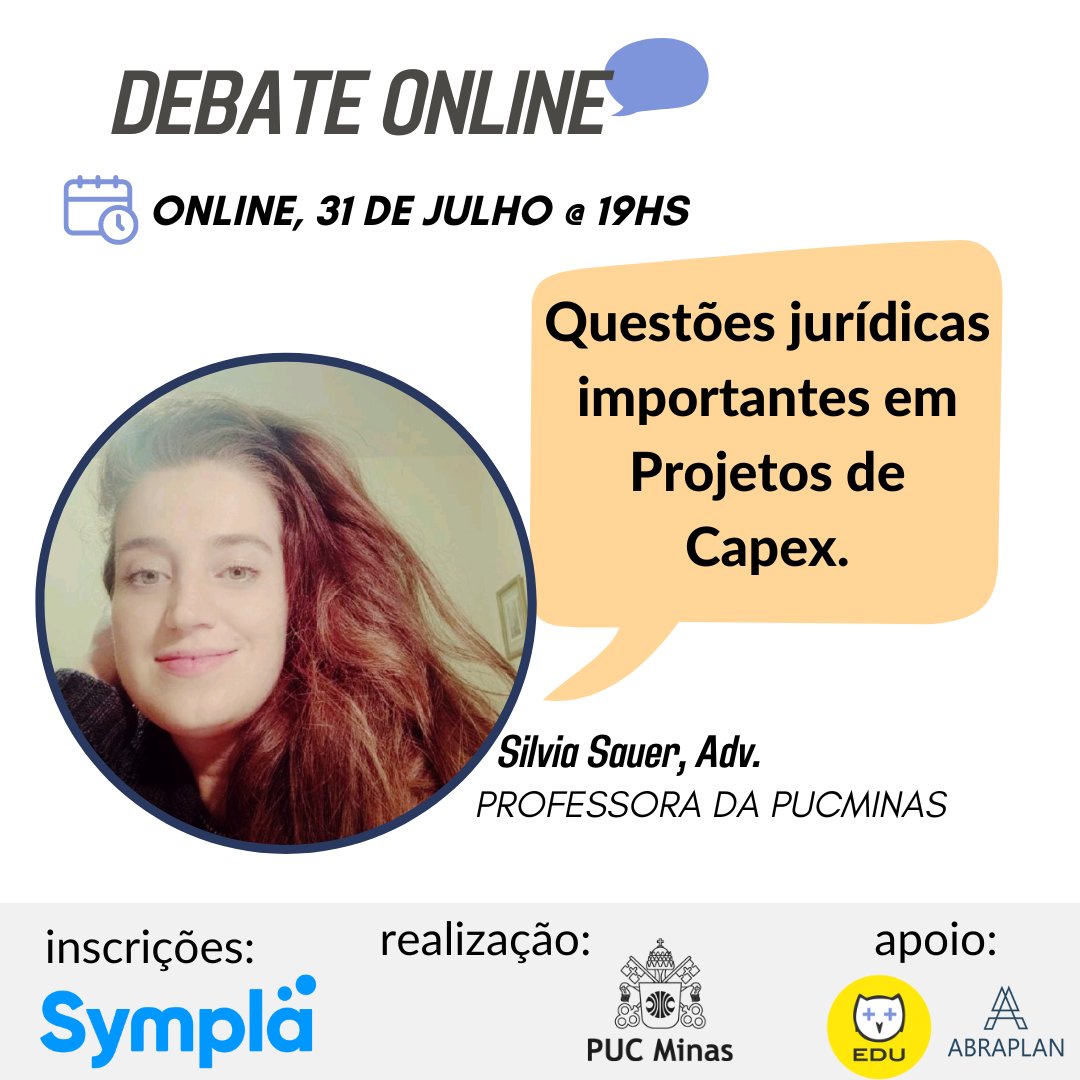 salettoedu's tweet photo. 🗓 Dia 31 de julho ABRAPLAN e PUCMinas apresentam o webinar sobre Projetos de Capex e Projetos de Energia Renovável. Com as presenças da Advogada Silvia Sauer e o Eng. Diego Donegá.

📌 Inscreva: https://t.co/FDKf13kbZz

#salettoEDU #IngenuityToSum #educacao#conhecimento#capex https://t.co/CdIBEOrKGe