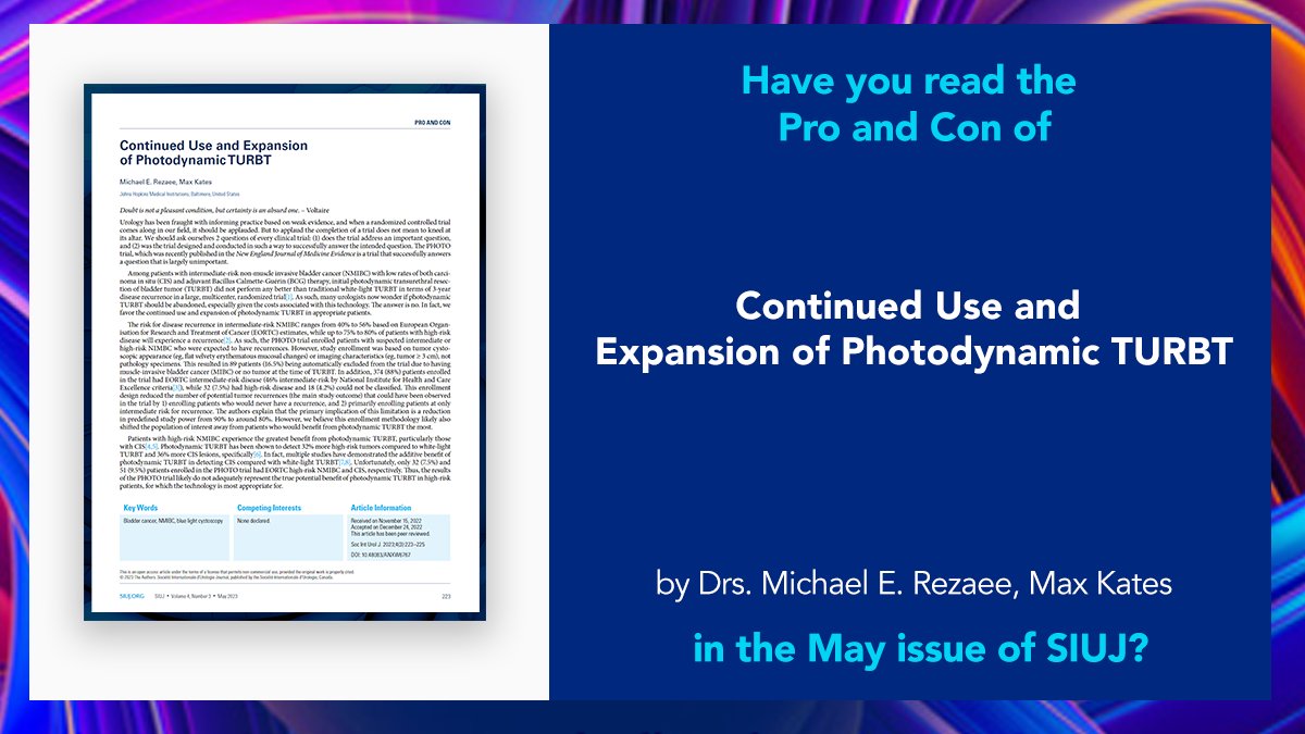 Drs. Michael E. Rezaee and Max Kates compare the pros &amp; cons of photodynamic &amp; white light  #TURBT. Where do #Urologists stand on this topic? Let us know in the comments. #OpenAccess #Journal #MedTwitter 🔗Full Article:bit.ly/3olMOL7  📰May Issue: bit.ly/3kfexdV