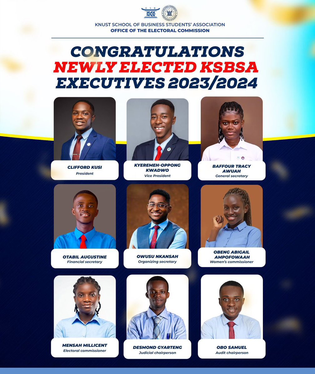 Dear Greatminds,
We present to you the newly executives elect. 

Serve well Greatminds 🎉💙. 

#YearofLivingFootPrints 
#ChangeTheWorld @KNUSTGH @CampusNetGH @KnustNewsFile @VOICE_of_KNUST