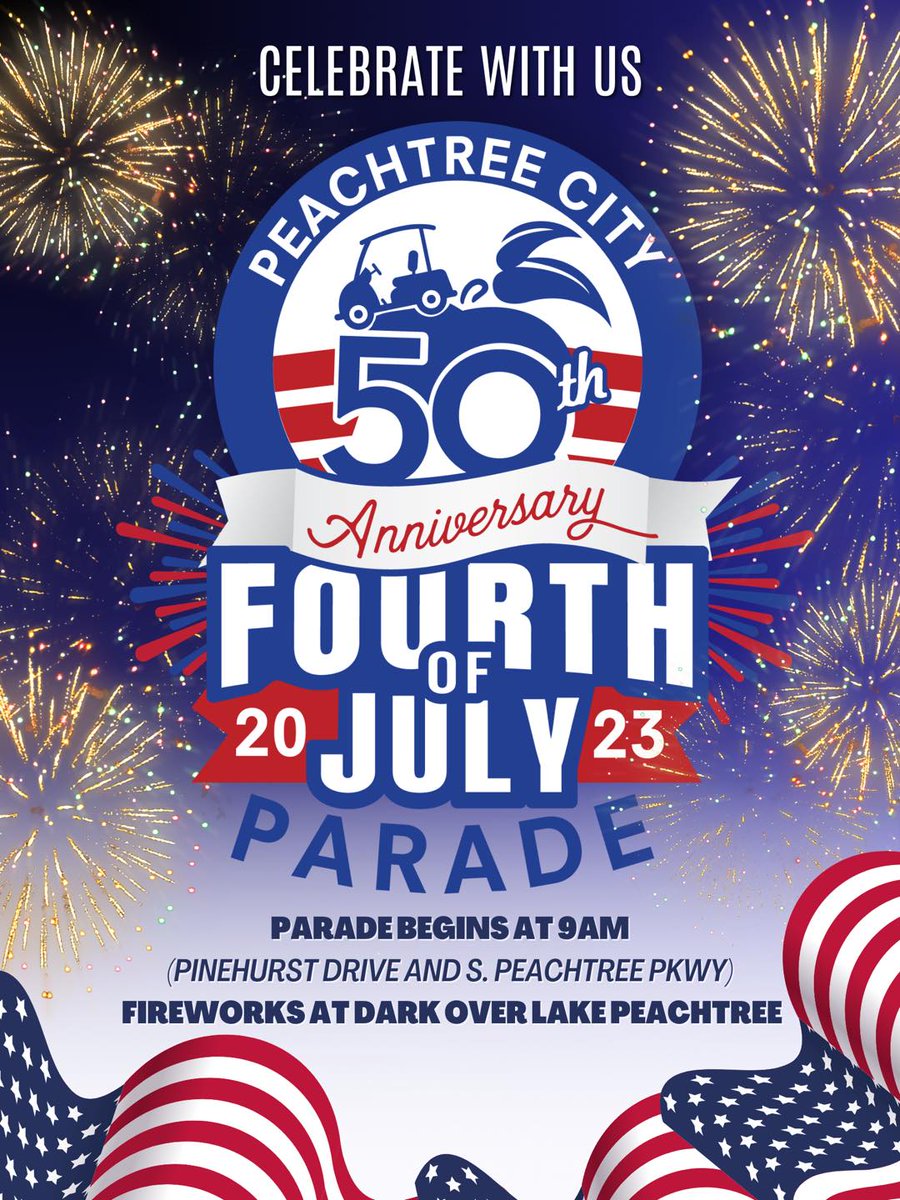 Stars and stripes are back in season.

We're celebrating 50 years of the Peachtree City Fourth of July parade!

Come join us Tuesday, July 4th. The parade steps off at 9am at Pinehurst Drive and South Peachtree Parkway.

We can't to see you there! #peachtreecity #fourthofjuly