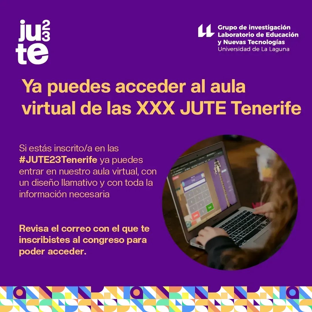🔥 Ya puedes acceder a nuestra aula virtual 😀 

🎊 Si te inscribiste en las #JUTE23Tenerife ya tienes la oportunidad de ir viendo el trabajo que se ha ido realizando durante todo este tiempo 

Empezamos 📌 🖥️