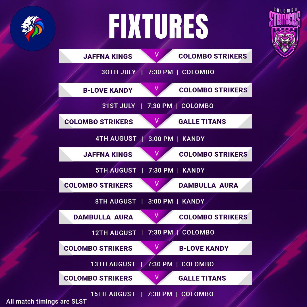 8 games in our quest for glory, we are ready to strike. 💥 

Can’t wait for the action to begin! ⏳ 

#TheBasnahiraBoys #ColomboStrikers #LPL2023 #StrikeToConquer #BabarAzam #NaseemShah #ChamikaKarunaratne #MatheeshaPathirana