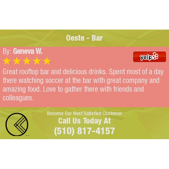 5 Star: Geneva W. "Great rooftop bar and delicious drinks. Spent most of a day there..." yelp.com/biz/oeste-bar-…
