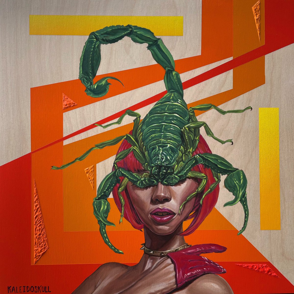 montyart's tweet photo. “Scorpion Tongue” • 12” x 12” x 1.5” • @montanacans , @liquitexofficial , @goldenpaints , on cradled birch panel. One of the many new @kaleidoskullart paintings currently featured in the “EXOSKELETON” exhibit at @gamutgallerympls through 6/24/23.
#kaleidoskull #kaleidoskullart https://t.co/GkPxJTeic6