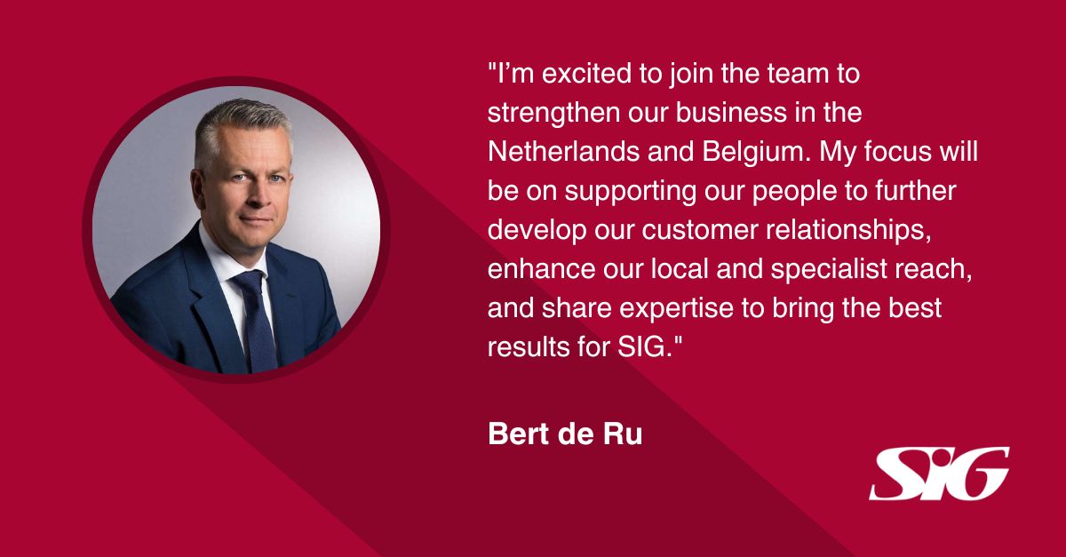 We have appointed Bert de Ru as Managing Director of SIG Benelux. Bert has an impressive background in the building materials and roofing markets, and we look forward to welcoming him in October 2023: sigplc.com/newsroom/press…