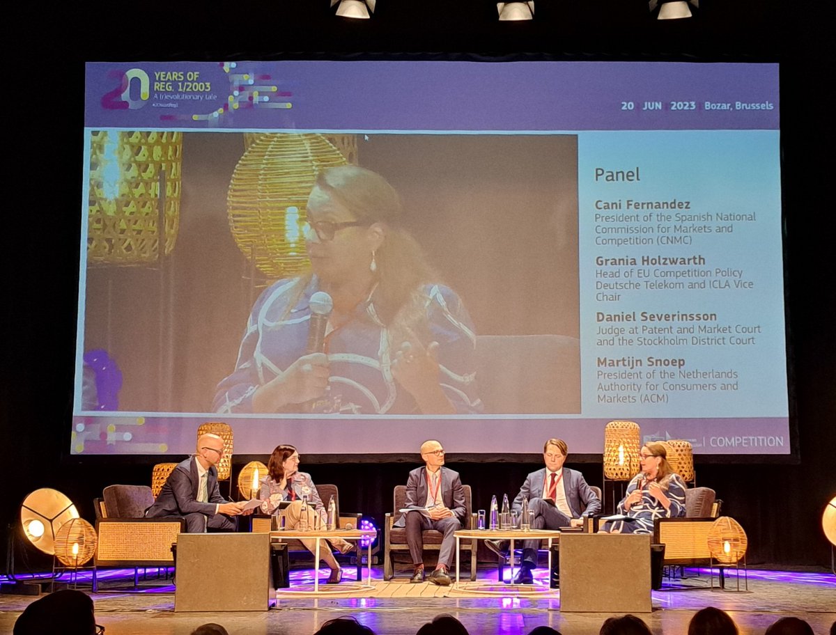 MariaSenVa's tweet photo. Loads of praise after #20YearsReg1 &amp; agreement of need to refresh it. As Grania Holzwarth says: 
🎤need timelines for antitrust
🎤more consistency to avoid diverging decisions, such as seen on network sharing cases
🎤legal privilege for in-house counsel https://t.co/OOXnB7cEFC