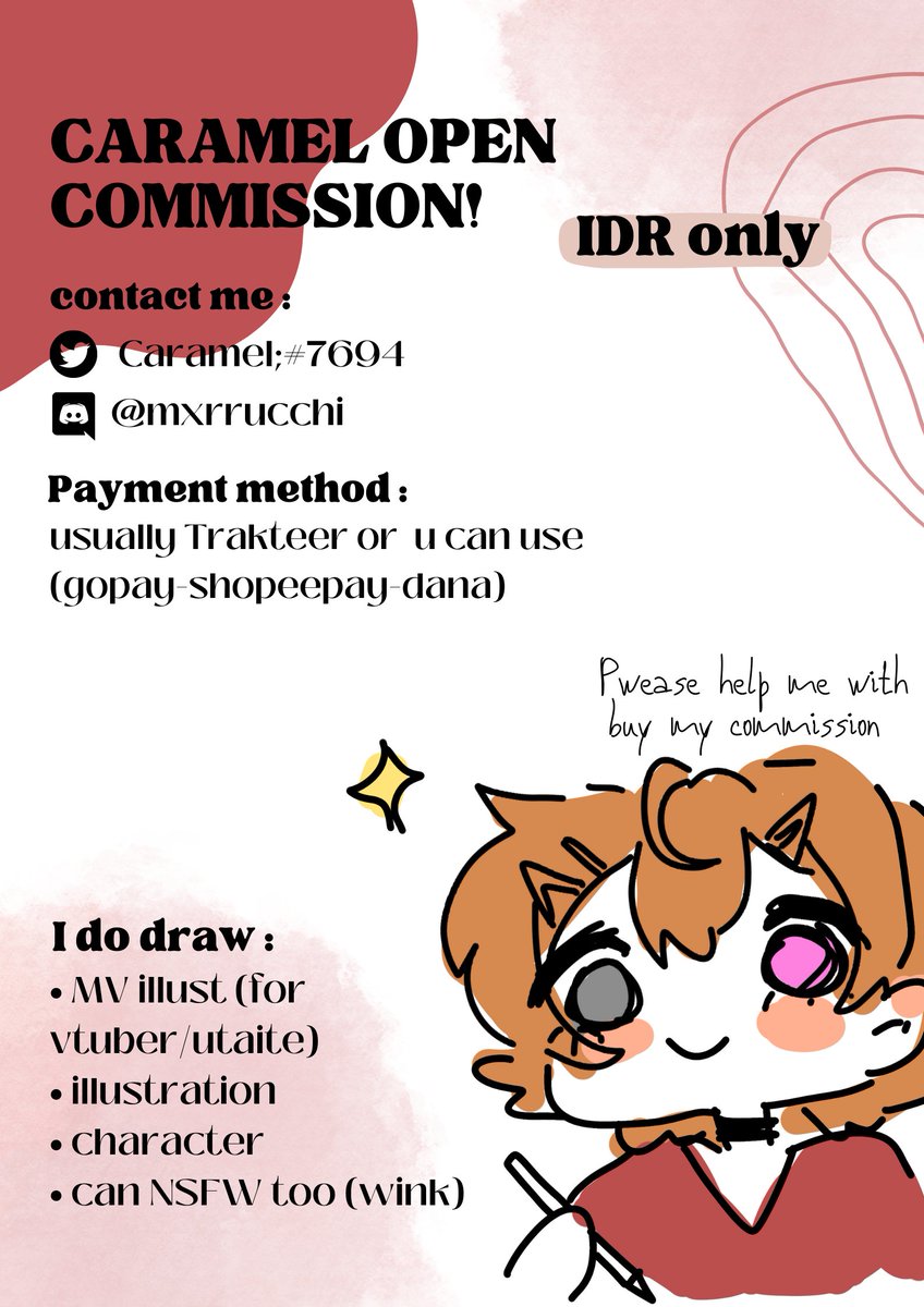 mxrrucchi's tweet photo. [ OPEN COMMISSION ]
rt + share are very appreciated! ❤

banyak update and finally buka lagi karna butuh duit. 

jika berminat atau ingin bertanya bisa langsung DM atau boleh chat di discord, thank you! https://t.co/Yc2uWh9Lvl