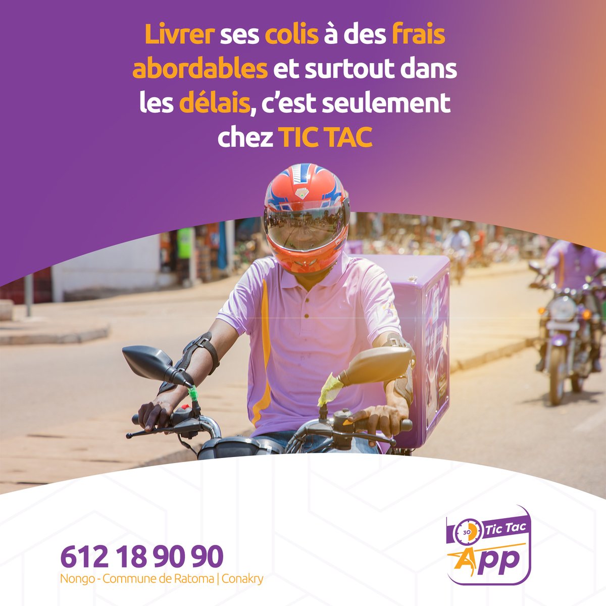 Faites confiance à TICTAC pour une livraison rapide, abordable et fiable de vos colis. Contactez-nous dès maintenant !

🚚 Livraison rapide et efficace
💰 Moins cher que 'Votre Motard'
⏰ Dans un intervalle de 30 Minutes
🌟 Simplicité et fiabilité

#TICTAC #NousLivronsDesSourires