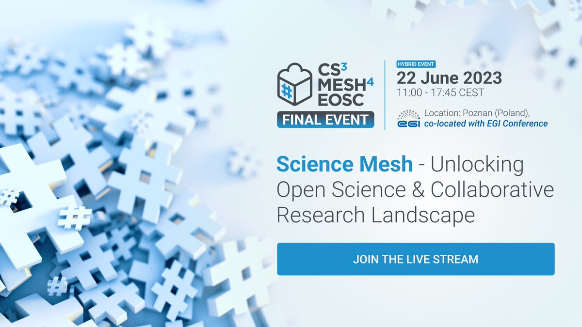 cs3org's tweet photo. We are an official partner supporting @EGI_eInfra #EGI2023! On Thursday 22 June join the live stream of our event to learn how #ScienceMesh is revolutionising #datasharing #datasynchronisation #OpenScience &amp; fostering #scientific collaboration! https://t.co/atgDqiaQNk https://t.co/mwESihH9Ft