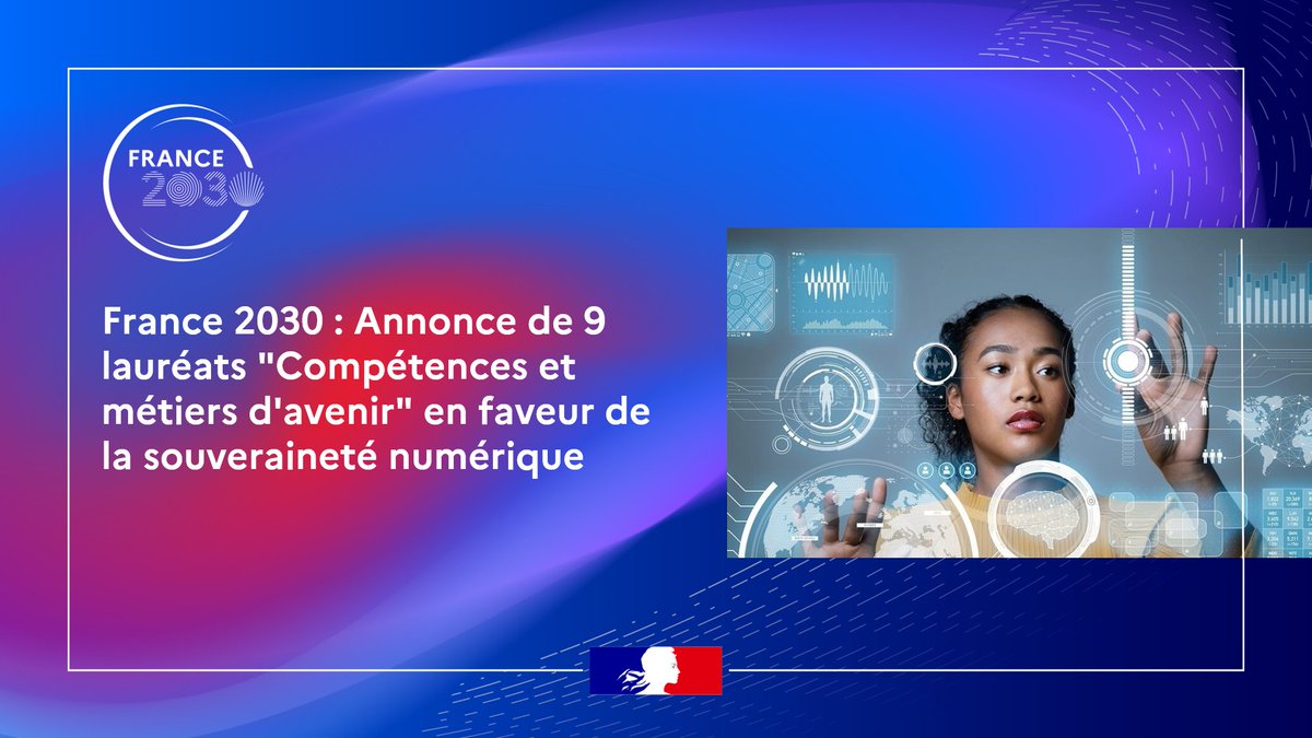 #France2030 |  👏 9 nouveaux lauréats "Compétences et métiers d'avenir" en faveur de la souveraineté numérique pour un montant total de 71M€
Objectif : accompagner plus de 230 000 apprenants d’ici 2030
➕ Détails 👉 gouvernement.fr/france-2030-an…