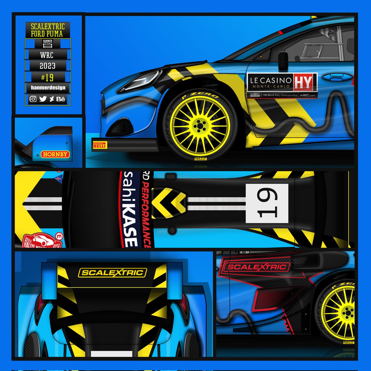 Scalextric Ford Puma WRC. 

Scalextric track design over the roof and bonnet, complete with jump, warning stripes and controllers 

#fordpuma #fordperformance #msport  #scalextric #hornby #sebastianloeb #loeb #montecarlorally  #wrc2023  #rallyworldchampionship  #motorsport