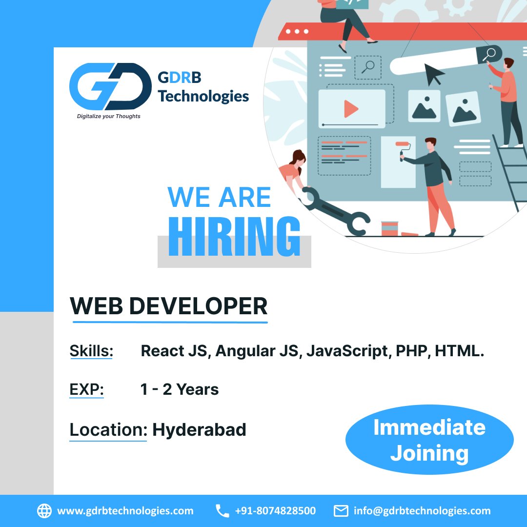 We Are Looking for  a WEB Developer
#softwaredeveloper #websitedevelopment #webdeveloper #html #css #reactjs #hyderabadjobs #hyderabadhiring