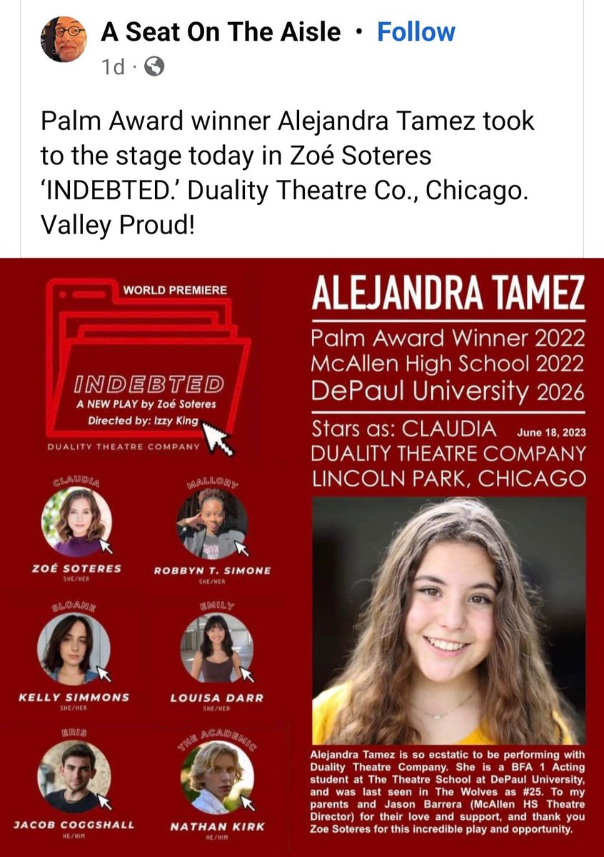 CHRISTINEARDIS's tweet image. So proud of this @McAllenISD @mchitheatre alum who hit the stage this summer with the #DualityTheatreCompany in #Chicago! Cheering you on, @ale9573 !!!! #proudtias @CityofMcAllen #talent #theatre