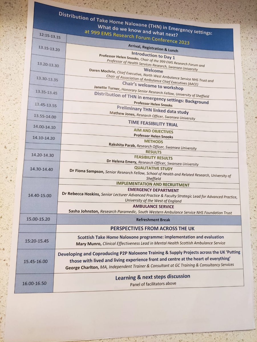 999EMSRF's tweet image. Don&apos;t forget to check out the free workshop on Take Home Naloxone (THN) kit by Professor @helen_snooks and colleagues from @HSRSwansea.  #TIMEStudy #999EMSRF23 
@NWAmb_Research @PRIMECentre