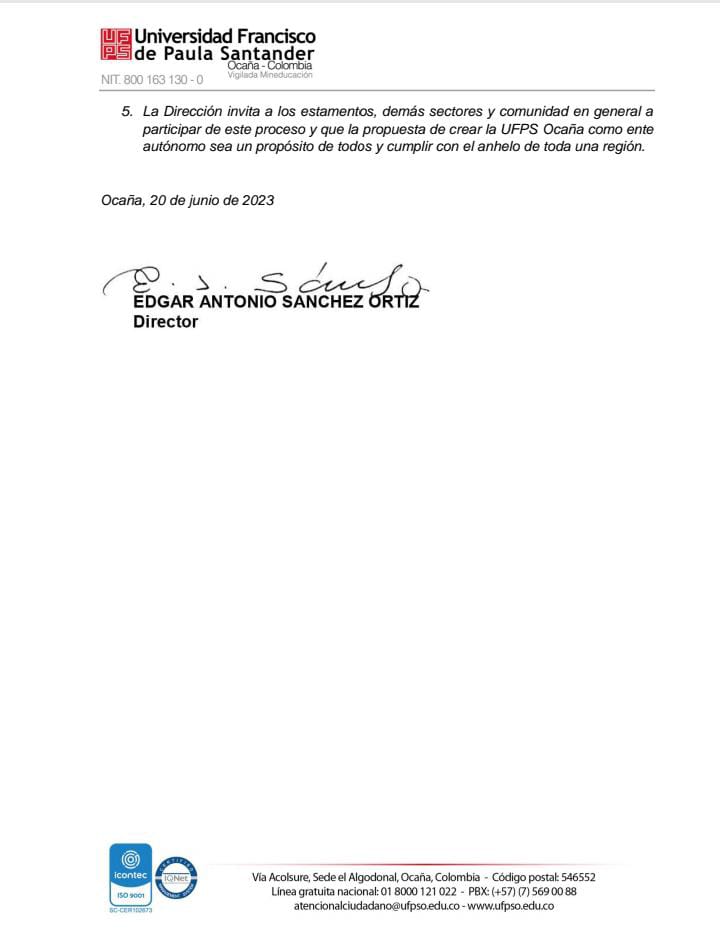 La Dirección de la UFPS Ocaña socializa a los estamentos universitarios y comunidad en general, los avances obtenidos en lo que respecta a la independencia de la Seccional con relación a la sede central Cúcuta.
#ufpsocana