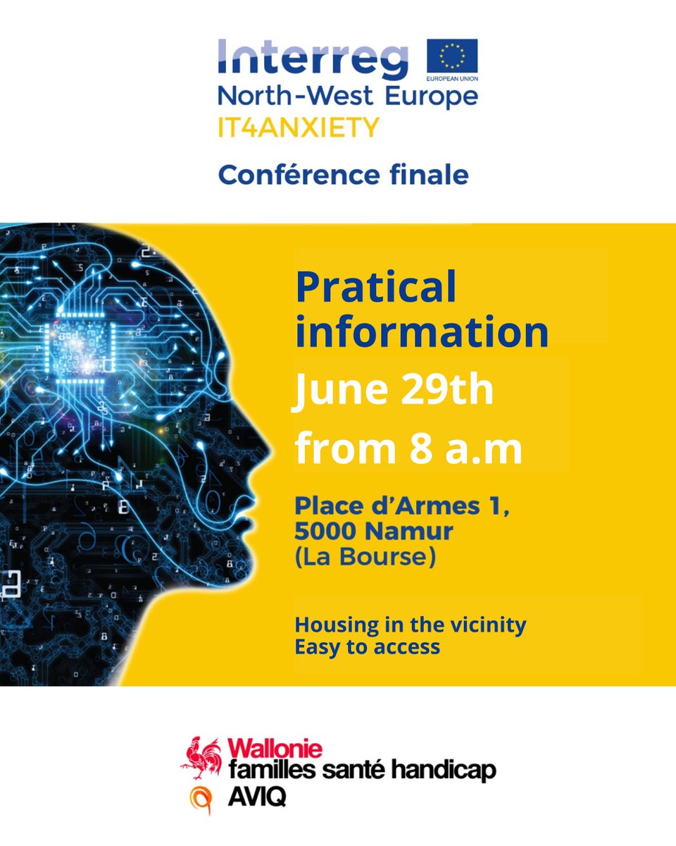 The final conference is this week! 😍

 Your practical information:

📆 Thursday, June 29
🕗 8:00 a.m.
📍 La BOURSE in Namur (1 Place d'Armes 5000 Namur)
🍽 Meals included
🚗 Parking nearby
😴 Different accommodations around
⚠️ Free registration but MANDATORY