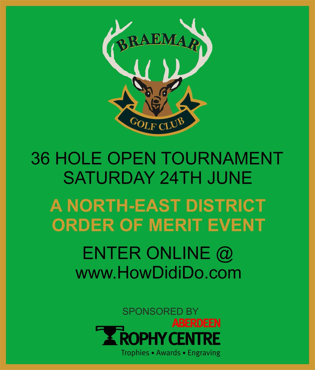 Spaces still available for the 36 Hole Open, Order of Merit - Enter via howdidido.com  or by contacting the Clubhouse 01339741816