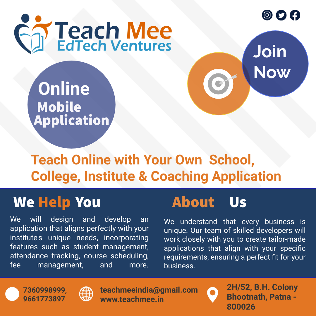 teachmee.in
more info
9661773897
#OnlineEducation #MobileLearning #DigitalEducation #FlexibilityInLearning #EngagingContent #PersonalizedLearning #ExpertInstructors #CollaborativeLearning #ProgressTracking #EducationAnywhere #LifelongLearning #studymaterial