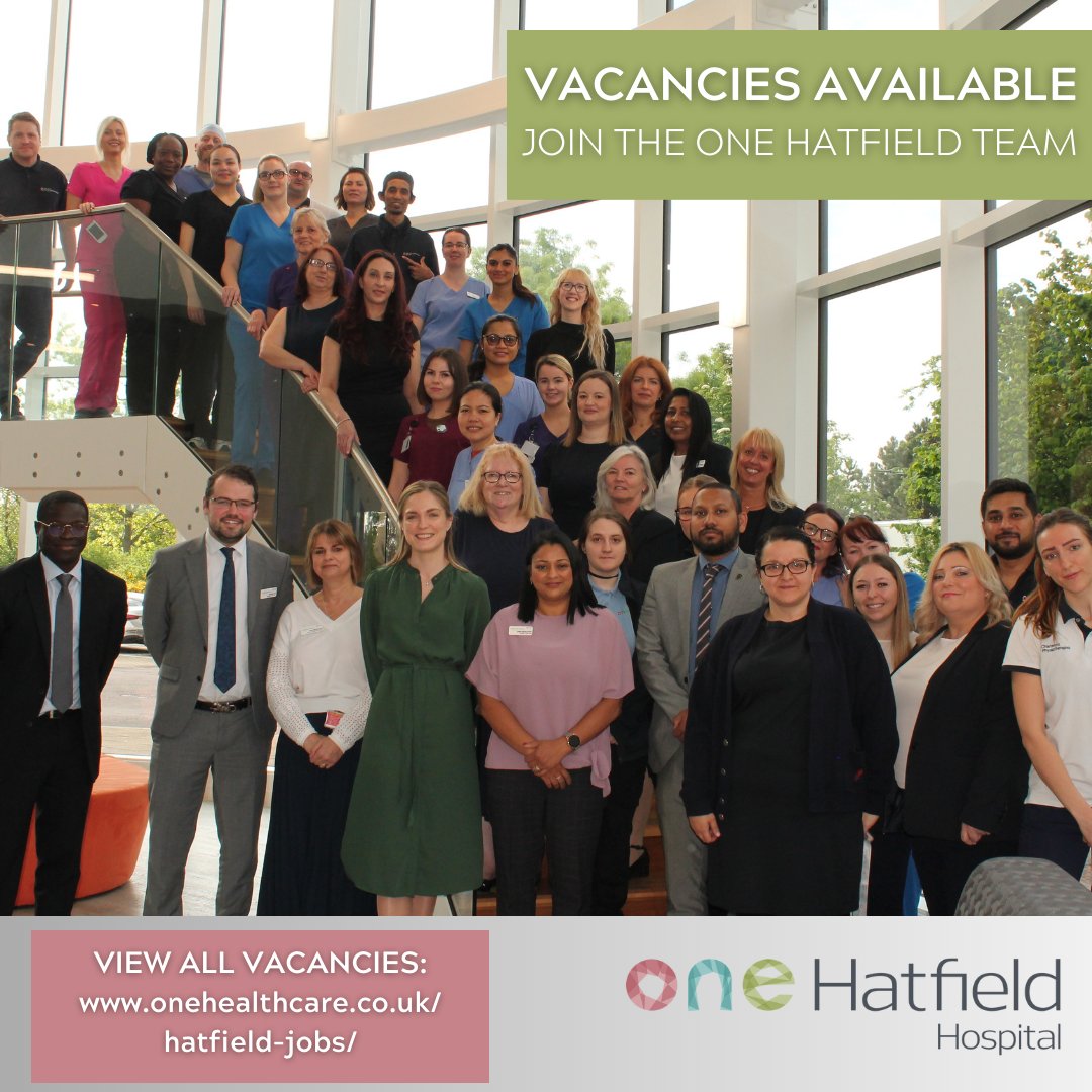 We currently have a number of clinical and non-clinical vacancies available at One Hatfield Hospital.

To find out more:

➡️ loom.ly/pWArl9o

#careers #healthcarecareers #onehatfieldhospital #hertfordshire