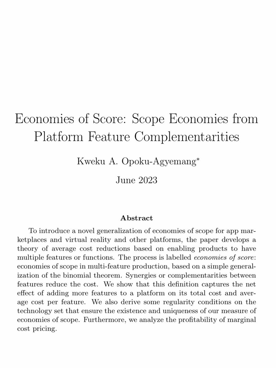Economies of score can help tech firms save costs and leverage their core competencies by producing an mobile or virtual reality platform with a variety of complementary features. Learn more from this research paper on how to achieve economies of score:
machinelearningxdoing.com/economies-of-s…